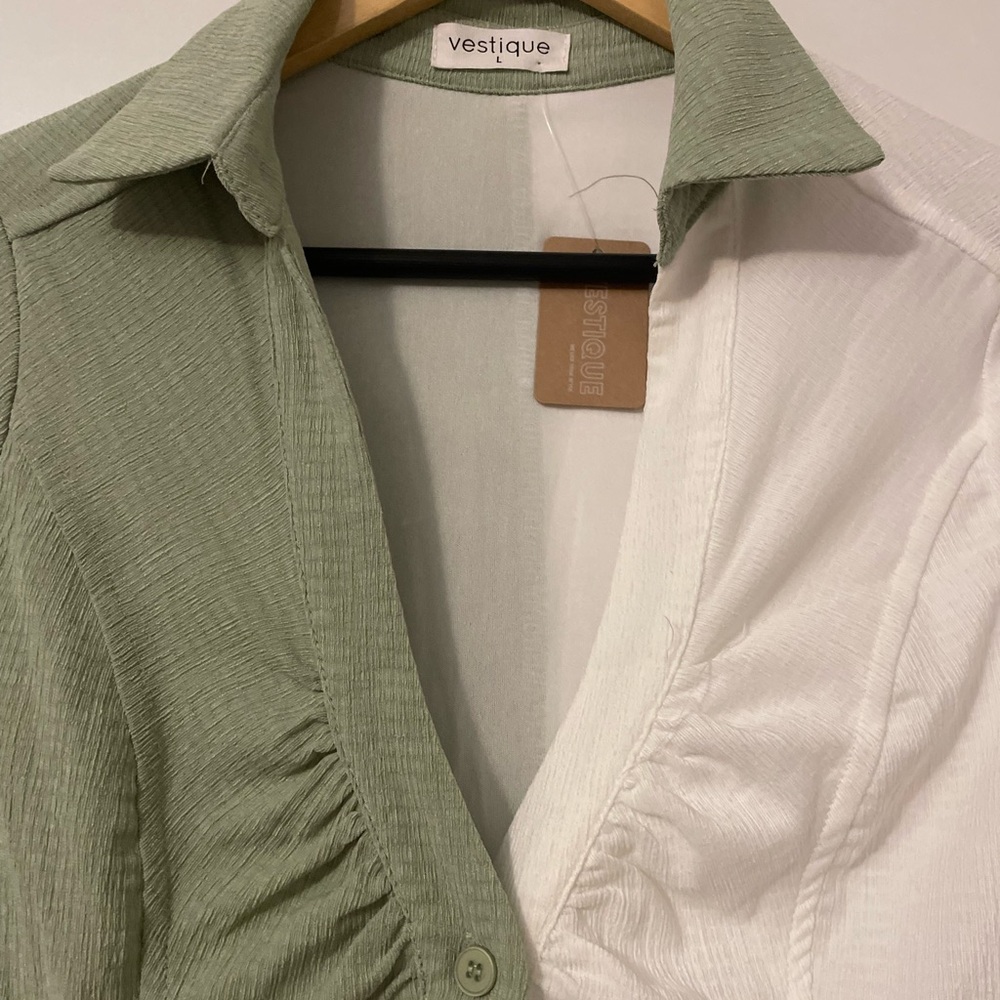 NWT Vestique Sharapova Two-Tone Gren and White Mini Dress - Picture 11 of 14